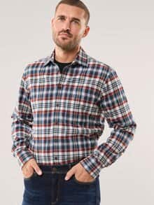 Flanell-Hemd mit Relax-Kragen Karo Marine