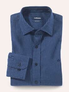 Soft-Flanell Hemd mit Kent-Kragen Streifen Marine