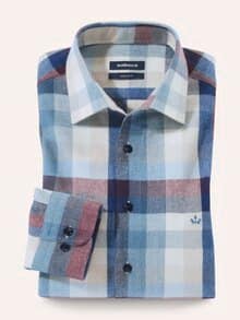 Hemd aus portugiesischem Flanell Blockkaro Bordeaux
