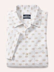 Leinen-Mix Revers-Kragen-Hemd Druck Weiß