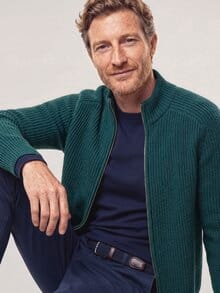 Grobstrick-Jacke mit Cashmere Blaugrün