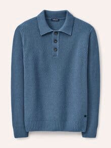 Rippstrickpolo aus Wollmischung Rauchblau