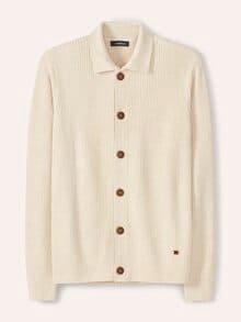 Gerippter Polo-Cardigan Wollweiß