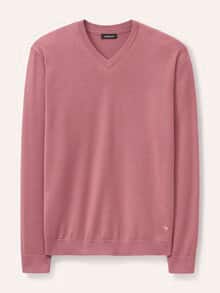 V-Pullover Merino Extrafein Rosenholz