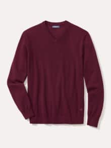 V-Pullover Merino Extrafein Bordeaux