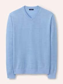 V-Pullover Merino Extrafein Hellblau