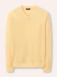 V-Pullover Merino Extrafein Zitronengelb