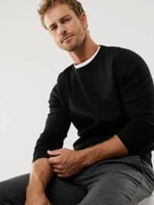 Rundhals-Pullover Merino Extrafein Schwarz