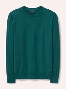 Rundhals-Pullover Merino Extrafein Blaugrün