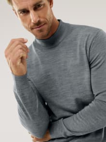 Stehbund-Pullover Merino Extrafein Grau Melange