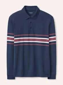 Wärmendes Polo aus Baumwollmix Blau gestreift