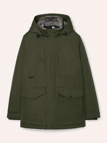 Warme Langjacke mit Kunstfell Oliv