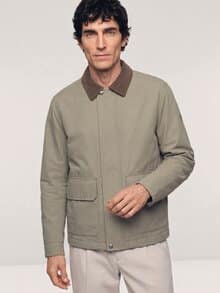 Jacke aus Baumwollmix m. Cordkragen Sand