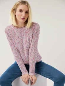 Boucle Pullover Multicolor Offwhite/Himbeersorbet