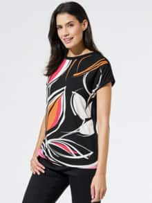 Viskoseshirt Abstract Flower Schwarz Multicolor