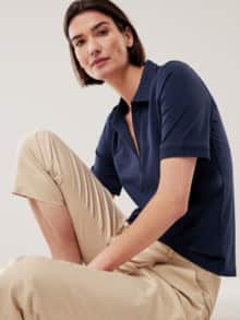 Poloshirt Lochstickerei Marine