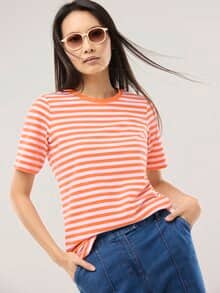 Baumwoll Ringelshirt Dunkelorange