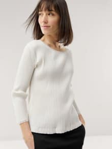 Rippshirt Spitzendetail Offwhite