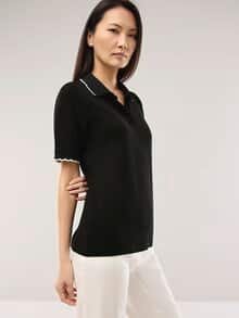 Poloshirt Wellenkante Schwarz