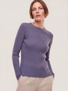 Baumwollmix Pullover in Rippenstrick Optik Soft Mauve