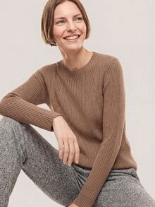 Baumwollmix Pullover in Rippenstrick Optik Praline