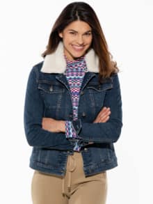 Jeansjacke Teddykragen Blue Stoned