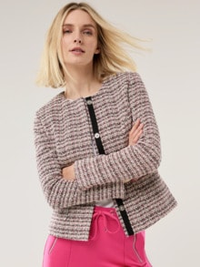 Rundhalsjacke Sommertweed Fuchsia/Schwarz
