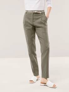 Bundfaltenhose aus Leinenmix Khaki