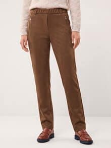 Suede Hose aus elastischem Material Cognac
