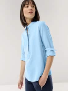 Easy Care Crincle Bluse Skyblue