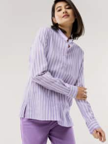 Stehkragenbluse Feel Good Streifen Veilchen
