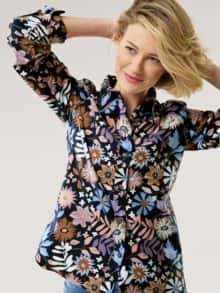 Aktiv Flanell Hemdbluse Blume Marine