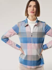 Kuschelflanell Zip-Bluse Karo Altrosa