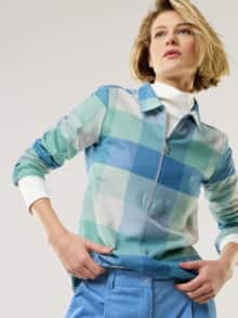 Kuschelflanell Zip-Bluse Karo Gletschergrün
