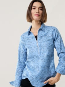 Kuschelflanell Zip-Bluse Minimal Ozeanblau