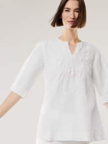 Tunika Leinenmix mit Stickerei Weiß