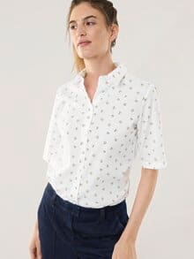 Extraglatt-Hemdbluse Everyday 2.0 Blumendruck Wei