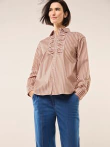 Hemdbluse mit Falteneinsatz Streifen Praline