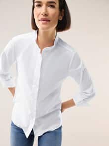 Extraglatt Stehkragen Bluse Weiß