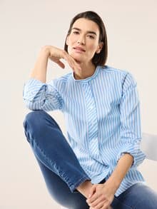 Extraglatt Stehkragen Bluse Meerblau gestreift