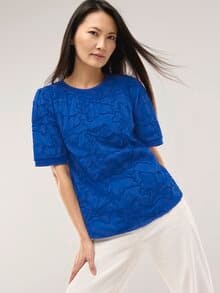 Blusenshirt mit Stickerei Tintenblau