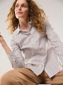 Extraglatt Baumwoll-Bluse Grafik Praline