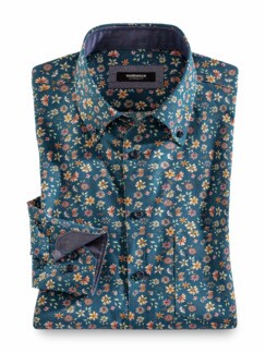 Extraglatt-Hemd Herbstlaub D.Blau Druck Detail 1