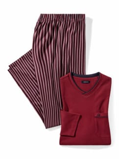 V-Pyjama Softcotton Rot/Blau Detail 1