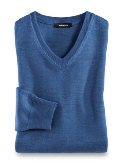 Merino-Mix V-Pullover Mittelblau Detail 1