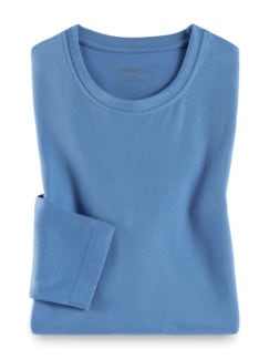 Langarm-Shirt Rundhalsausschnitt Mittelblau Detail 1
