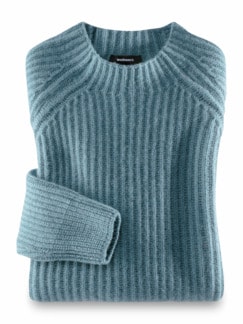 Ripp Pullover Baby-Alpaka Mittelblau Detail 1