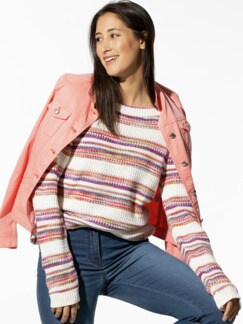 KERO Reliefpullover Farbenreich Weiß/Multicolor Detail 1