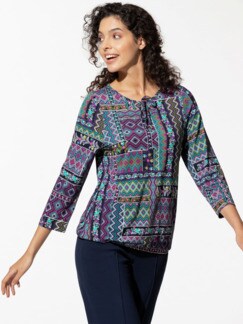 Viskoseshirt Musterspiel Kachelprint marine Detail 1
