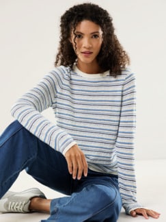 Leinenmix-Pullover Sommerbrise Offwhite/Marine Detail 1